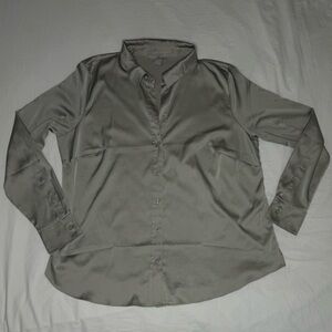 H&M Satin Blouse Long Sleeve Grey/Green Notched Collar Button Down
